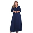 thumbnail image 3 of POSESHE Plus Size Women's Solid 3/4 Sleeve Evening Gown, Flowy V-Neck Maxi Dress, 3 of 5