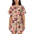 thumbnail image 1 of Fotbe gold Skull Guitar record Conjunto de Pijama Estampado para Mujer, 2 Piezas, Ropa de Dormir con Camiseta de Manga Corta y Shorts Suaves-Large, 1 of 6