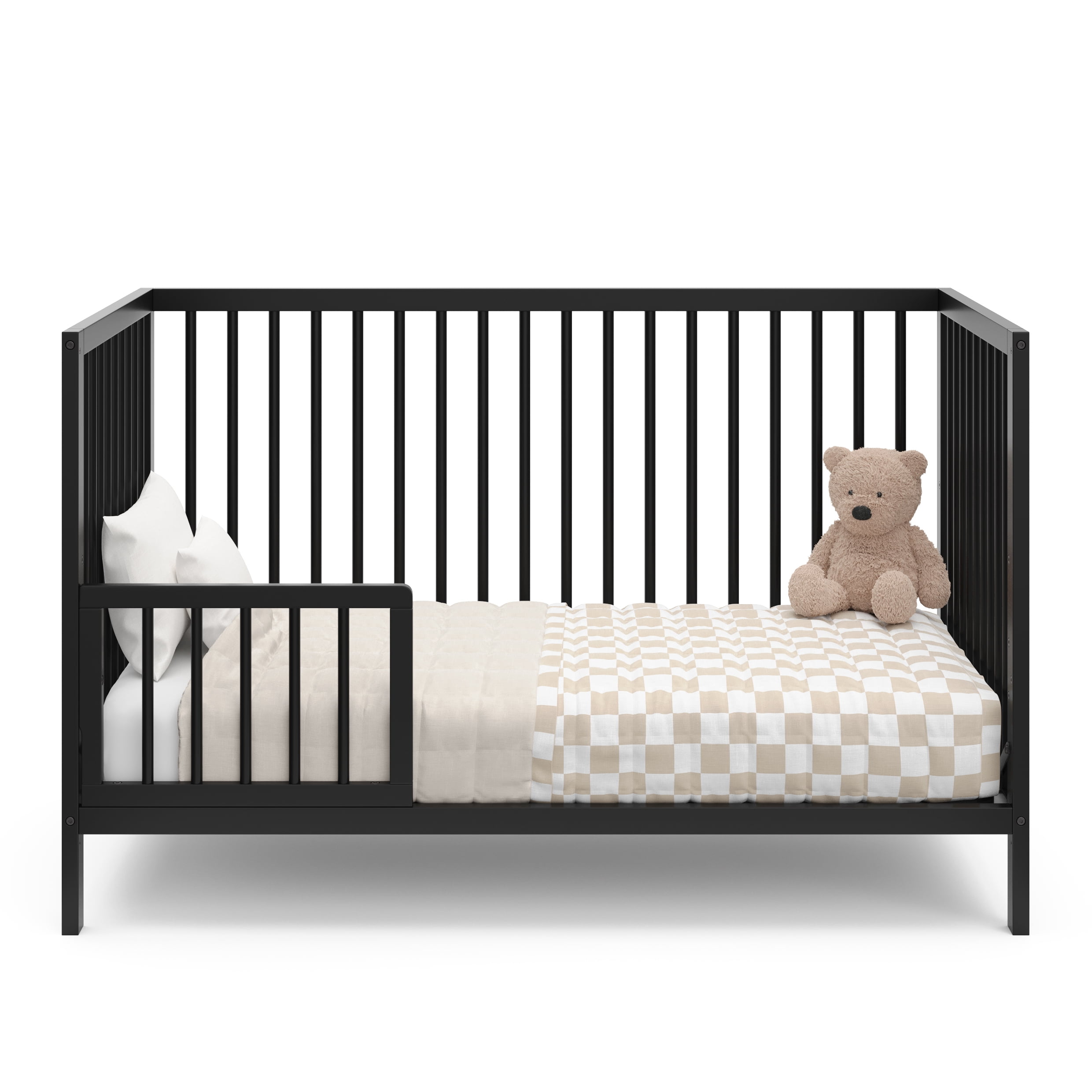 Graco Teddi 5-in-1 Convertible Crib and Premium Crib & Toddler Mattress Bundle, Black