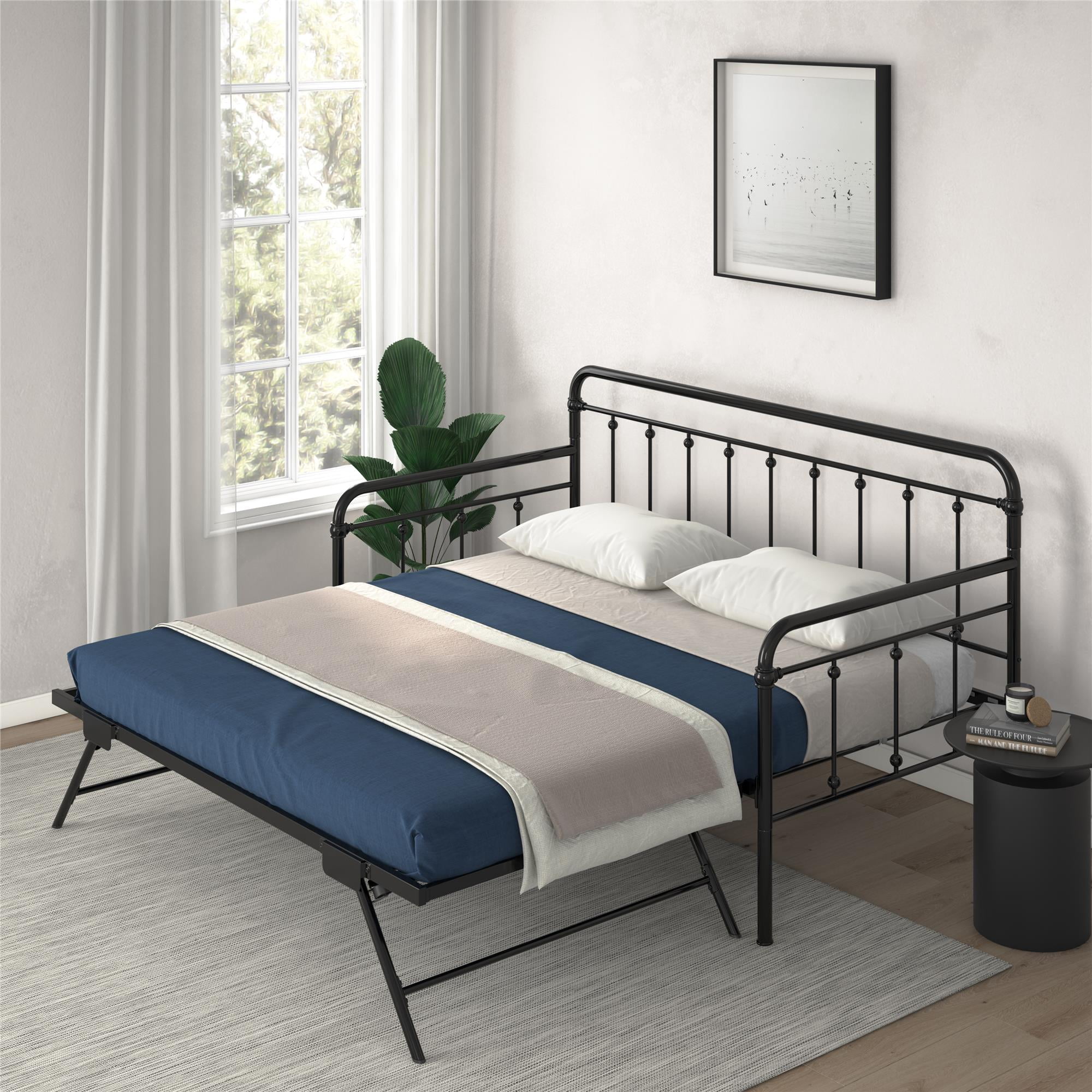 Jocoevol Full Daybed With Pop-Up Trundle - LED Headboard With Charging Station & Storage