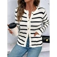 thumbnail image 4 of Women Striped Cardigan Sweaters Button Down Cropped Knit Lady Jackets Coat Fall Outfits Trendy Cardigan Black & White M, 4 of 9