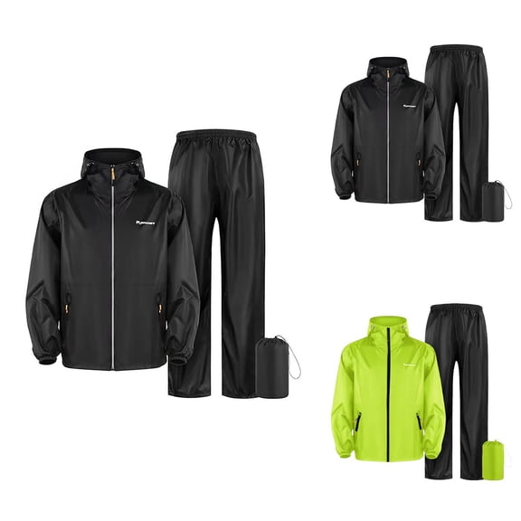 Men's Waterproof Cycling Suit, Long Sleeve Zipper Jacket & Pants Set with Hooded Rainwear, Breathable 2-Piece Outdoor Sports Gear with Reflective Strips for All Seasons