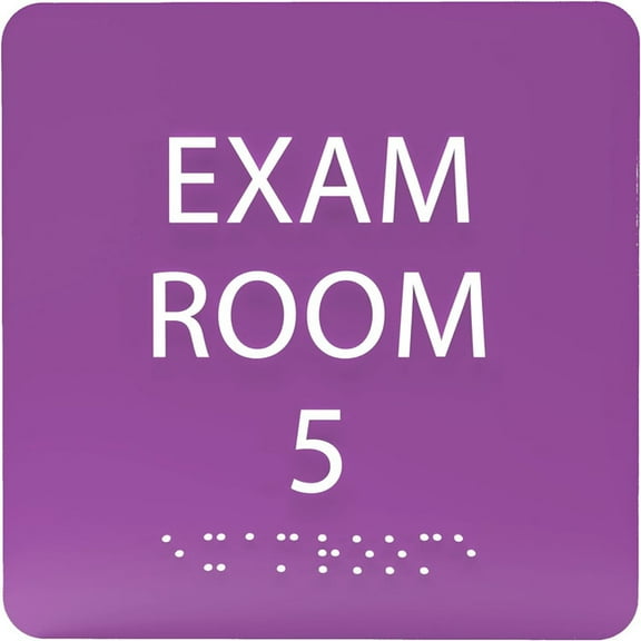 ADA CENTRAL SIGNS - 6" X6" Exam Room 5 Sign - ADA Compliant Tactile Graphics Grade 2 Braille Text Acrylic Wall Signs - Educational Institution Directional Assistance Test Center Door Sign for Schools