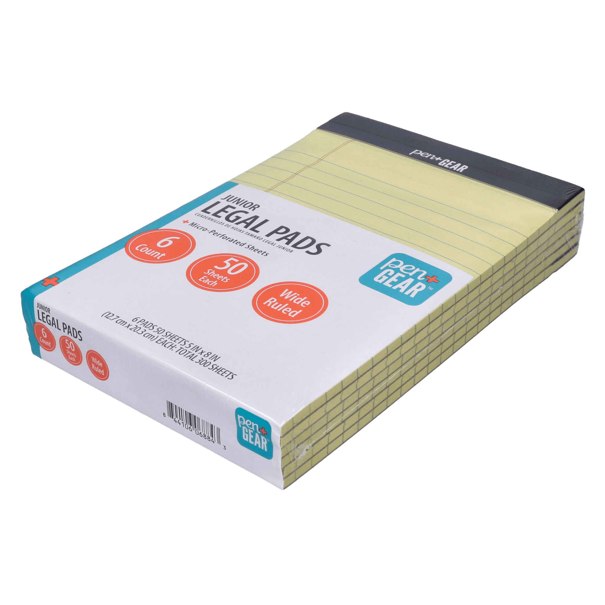 (6 pack) Pen+Gear Wide Ruled Junior Legal Pads, 5" x 8", Canary Paper, 50 Sheets Each, 100 Pages, 6 Pack