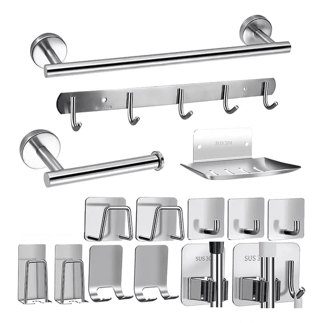 Juego Sets De Accesorios Para Baño Inoxidable Toallero 15 pzs Plata