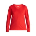 thumbnail image 2 of Time and Tru Women's Cotton V-Neck Tee with Long Sleeves, Sizes XS-XXXL, 2 of 6