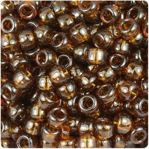 BeadTin Root Beer Transparent 9mm Barrel Pony Beads (500pc)
