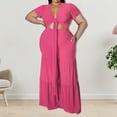 thumbnail image 5 of GERsome Women's 2 Piece Outfits Short Sleeve Strappy Crop Tops and High Waist Wide Leg Pant Sets Plus Size Lounge Outfits XL-5XL (Hot Pink,XL), 5 of 6