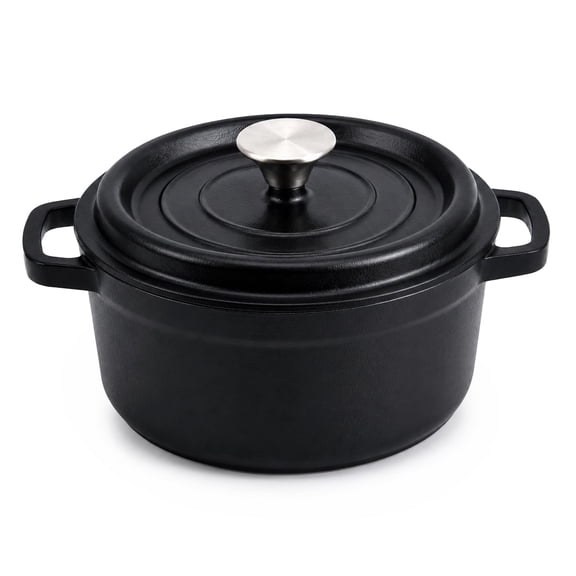 Enameled Cast Iron Dutch Oven With Lid, Matte Black, 3.7 QT