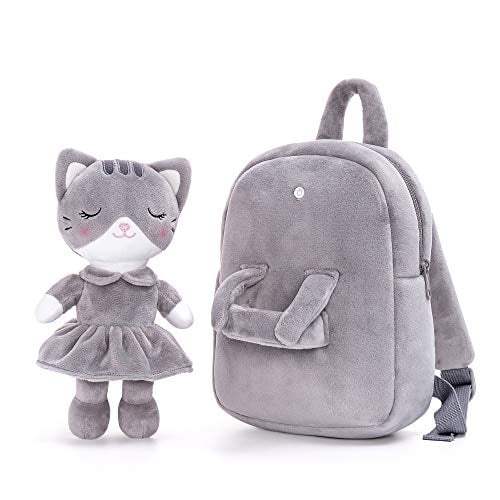 Mochila Lazada Kids para Niños Pequeños con Juguetes de Gato de Peluche Gris 9.5''