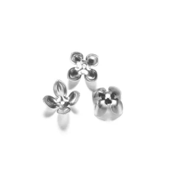 U8MO 100 Pcs 4-Petals Alloy Flower Bead Caps 15X8mm Bead End Caps Toppers for Jewelry-Dull Silver Tone