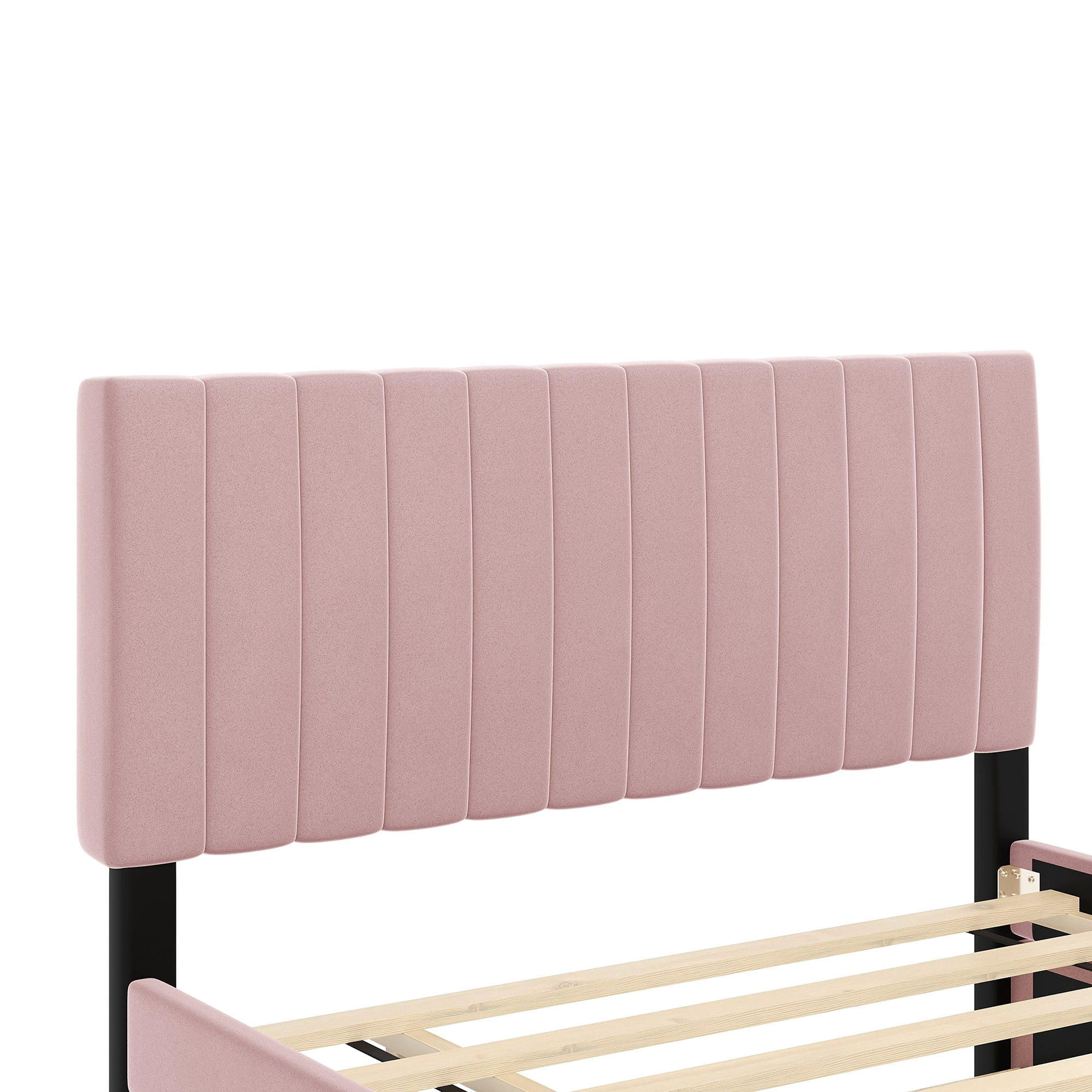 Aukfa Full Size Upholstered Platform Bed Frame with Twin Size Trundle for Bedroom,Guestroom, Pink