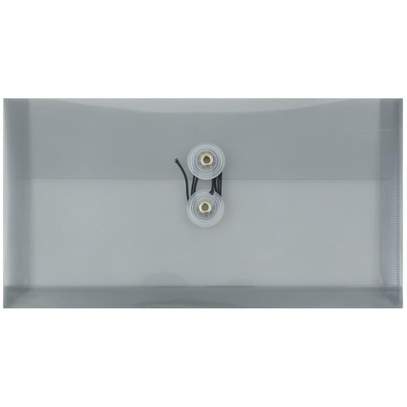 JAM Paper No. 10 Plastic Envelopes, 5 1/4 x 10, Gray, Button String, Booklet, 12/Pack