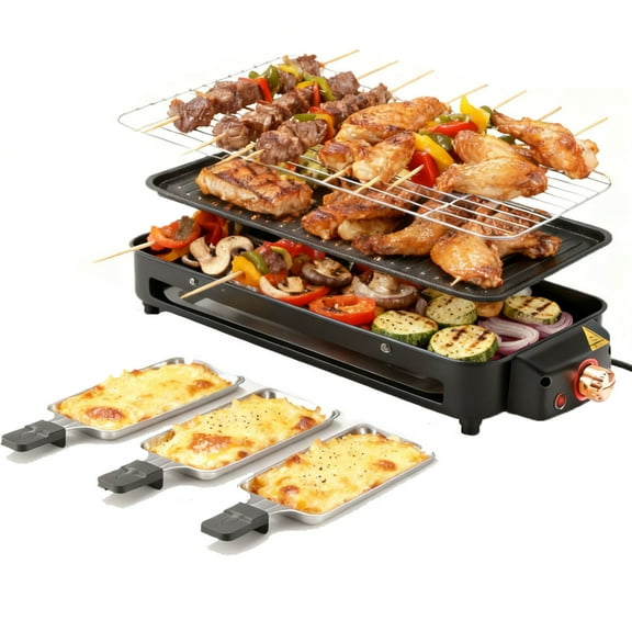 Electric Indoor Grill Smokeless 2 in 1 with Non-stick Removable Grill & Griddle Plate, 1500W Temperature Control, Portable BBQ Grill for Home Cooking and Outdoor Picnic