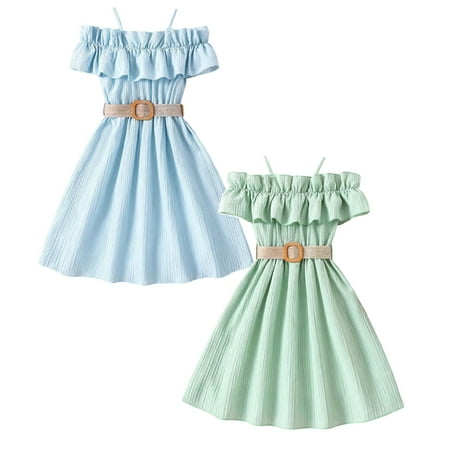 LUOGENLI 2 Pack Toddler Girls Sleeveless Solid Princess Dress Dance Party Dresses Clothes Princess Dress up for Girls 4-6 Casual 11Y