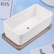 thumbnail image 2 of GOOHOCHY 1 juego de maceta rectangular de cerámica con bandeja de bambú para suculentas, bonsái, color blanco (1 maceta + 1 bandeja de bambú), 2 of 8