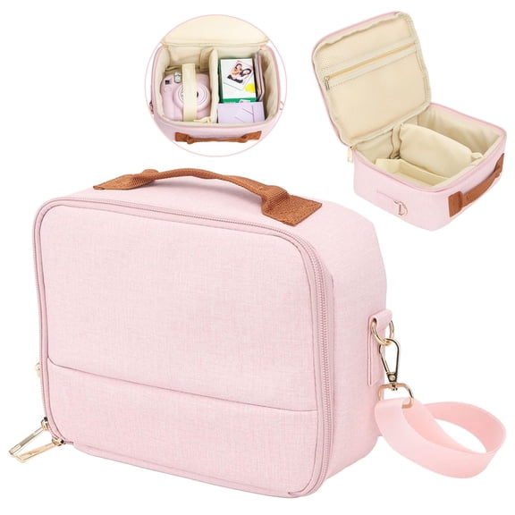 Crossbody Universal Digital Camera Case Compatible with Fujifilm Instax Mini 12/11/9/99/7/EVO/40/90/Link2/Liplay and DSLR Cameras, Carrying Protective Bag with Shoulder Strap (Pink)