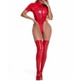 thumbnail image 4 of Women Short Sleeve Lingerie, Patent Leather Jumpsuit for Nightclubs, with Front Zipper, 4 of 4