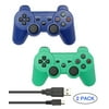 HBetterTech PS3 Controller 2 Pack Wireless Bluetooth Six Axis Controllers Gamepad for PlayStation 3 Dualshock 3 with 2 Charging Cable (1Blue + 1Green) - Product Is Brand New In Retail Packaging