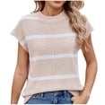 thumbnail image 2 of QUNYINEY Tops for Women Trendy Casual Striped Short Sleeve Crew Neck Sweater Loose Pullover Knit Tops, 2 of 7