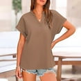 thumbnail image 6 of ECZHAW Womens Tops ,Womens Summer Tops V Neck Short Sleeve Tshirt Loose Flowy Tunics Solid Color Dressy Casual Blouse Shirts, 6 of 9