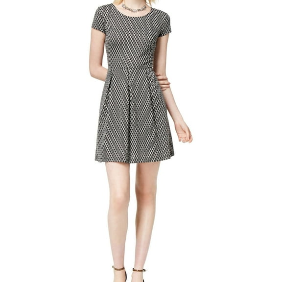 maison Jules Womens Textured Pleated A-line Fit & Flare Dress, Black, Large