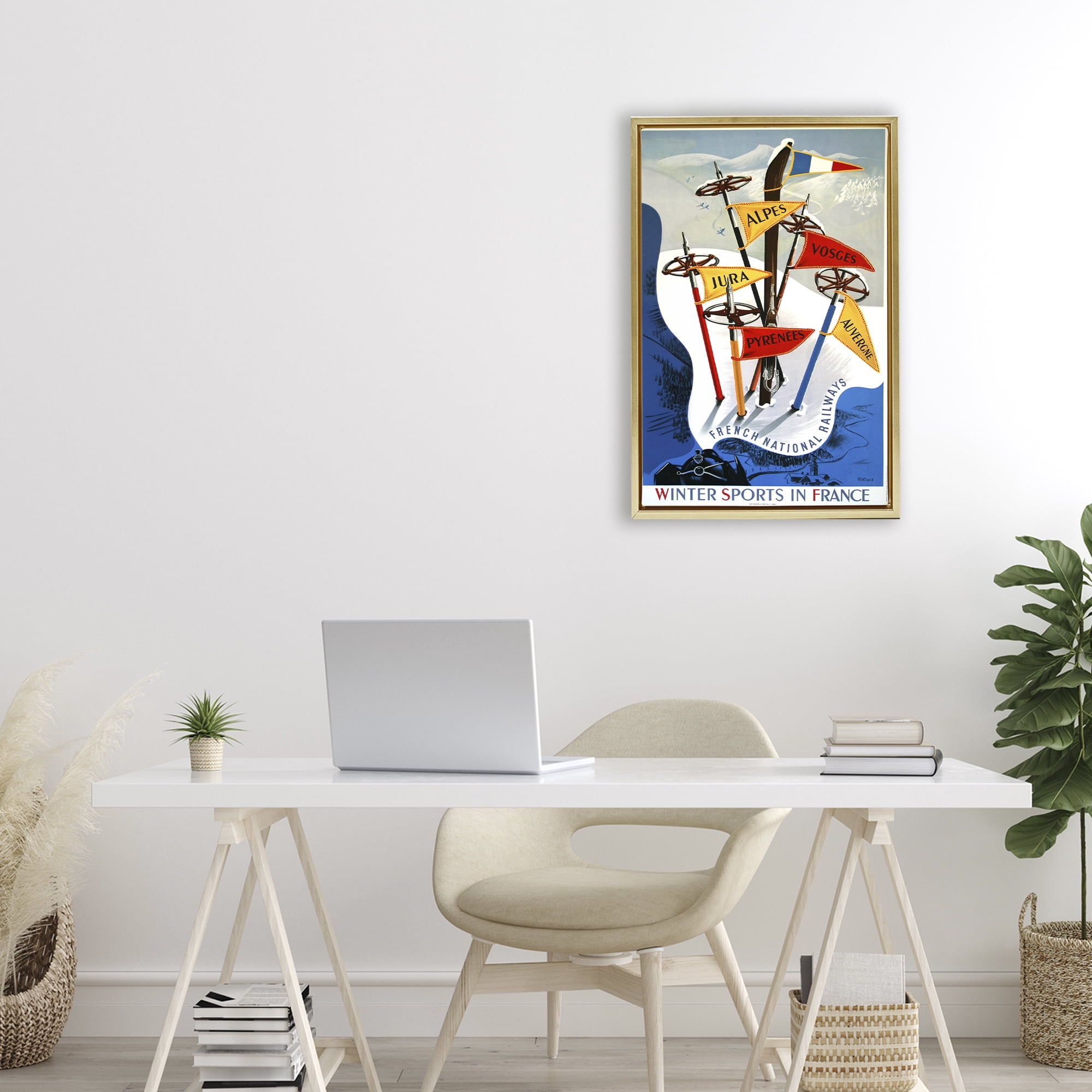 Stupell Industries Winter Sports In France Gold Framed Floater Canvas Wall Art, design by Vintage Posters