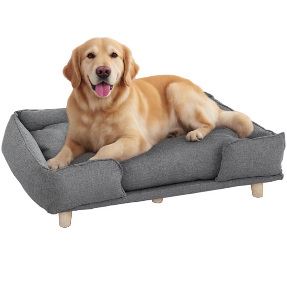 PawHut Elevated Washable Dog Sofa for Large Dogs, Dark Grey