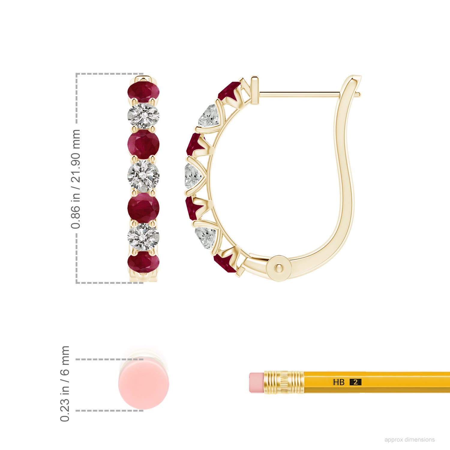 Angara Natural 1.2 ct Ruby and Diamond Huggie Hoop Earrings for Women in 14K Yellow Gold – July Birthstone Jewelry | Prong-Set Ruby Hoop Earrings