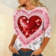 thumbnail image 4 of Vetsdori 3/4 Sleeve Tops for Women Trendy Gifts for Her Pullover Cute,Crew Neck Heart Print Fashion Juniors Blouses Love, 4 of 6