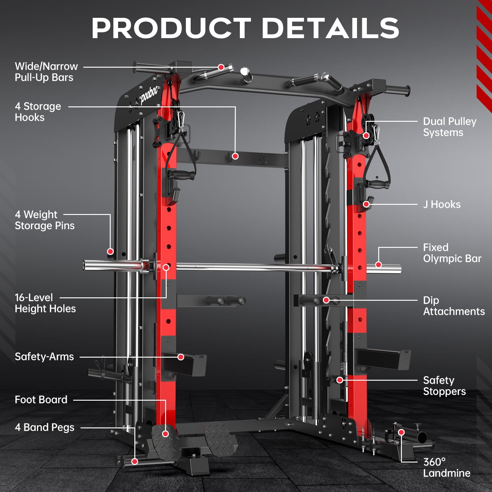 Movexi 2000LB Smith Machine & Dual Pulley Home Gym - Squat Rack, Lat Pulldown, Cable Crossover - Includes Workout Attachments