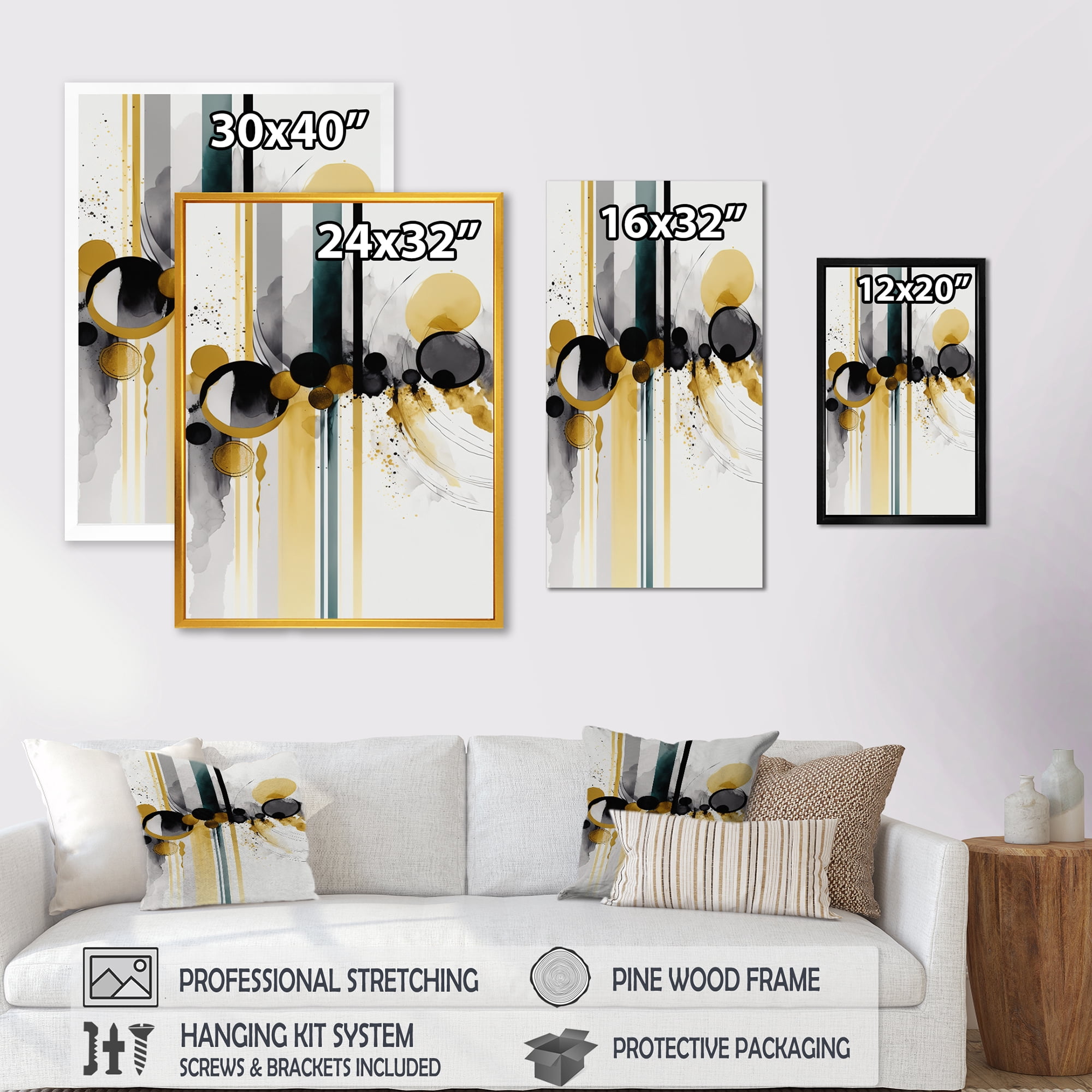 Designart Abstract Transitional Shapes Black I Canvas Wall Art