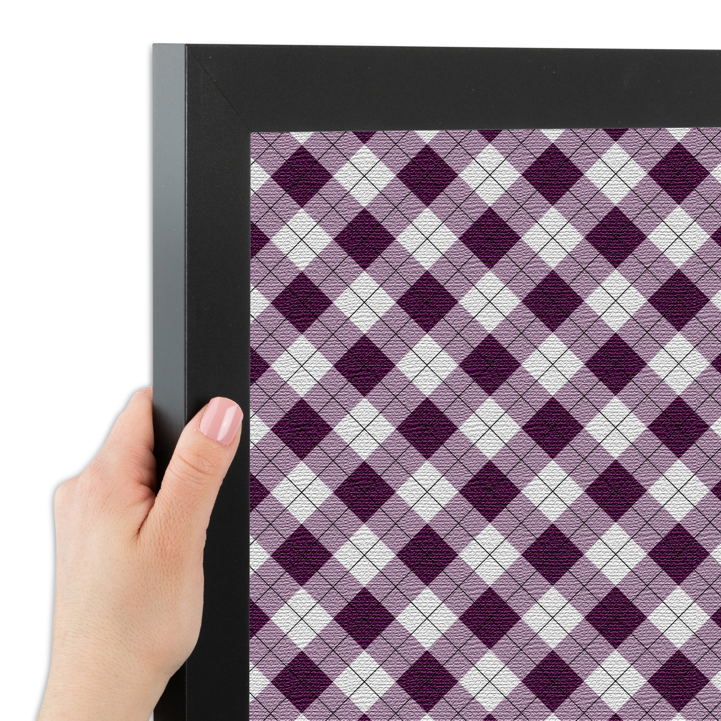 PinPix ArtToFrames 18x14 Custom Cork Bulletin Board Argyle Dark Purple   Poster Board Has a Fabric Style Canvas Finish, Framed in Satin Black (PinPix-632)