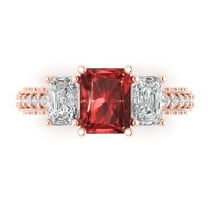 3.61 ct Emerald Cut Natural Garnet 3 Stone 18K Rose Gold Womens Engagement Ring