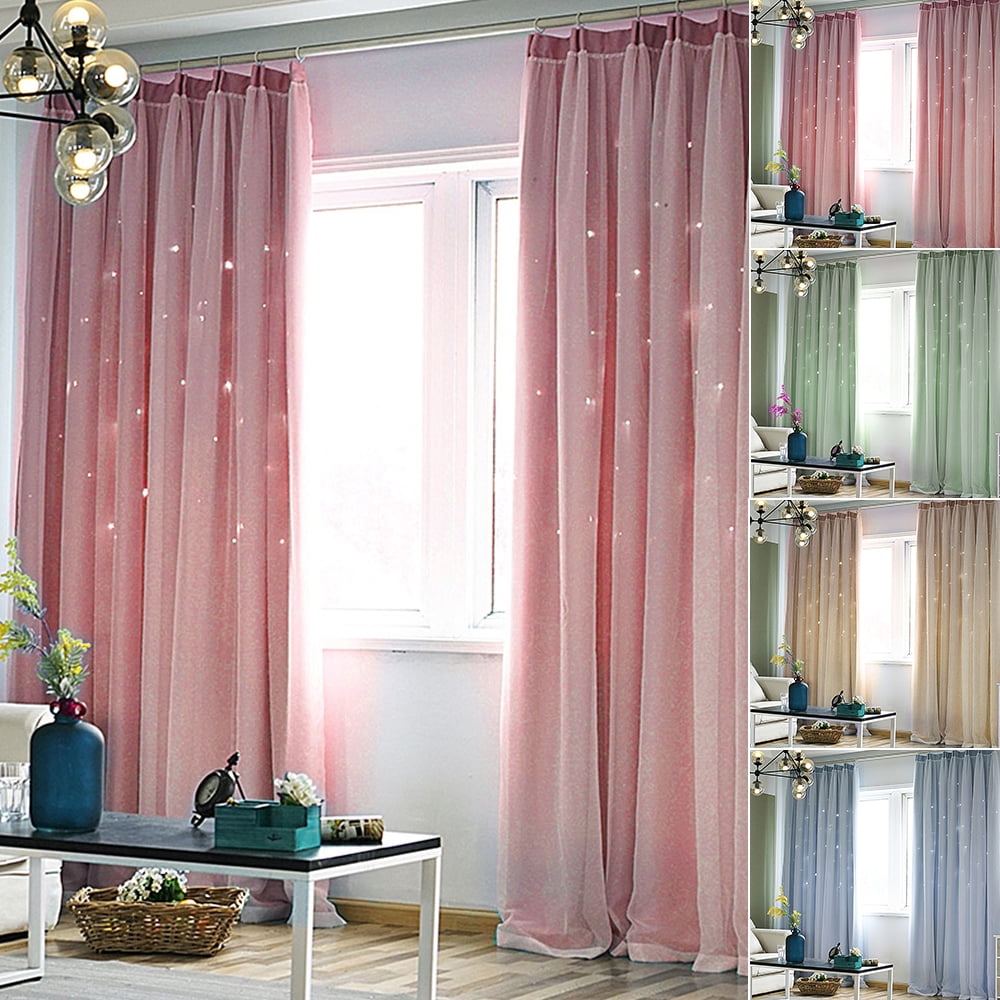 Willkey Curtains for Girls Blackout curtain-hollow star double layer-1X2 meters window screening Kids Curtains Teen Girl Bedroom Decor -1PCS
