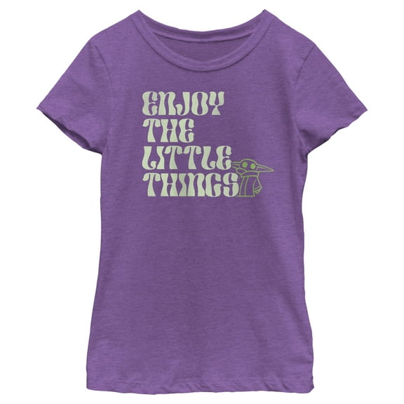 Girl's Star Wars: The Mandalorian Grogu Enjoy the Little Things  Graphic Tee Purple Berry Small