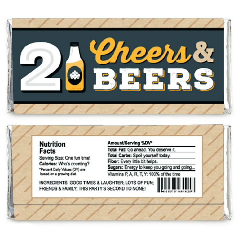 Big Dot of Happiness Cheers and Beers to 21 Years - Candy Bar Wrapper 21st  Birthday Party Favors - Set of 24 