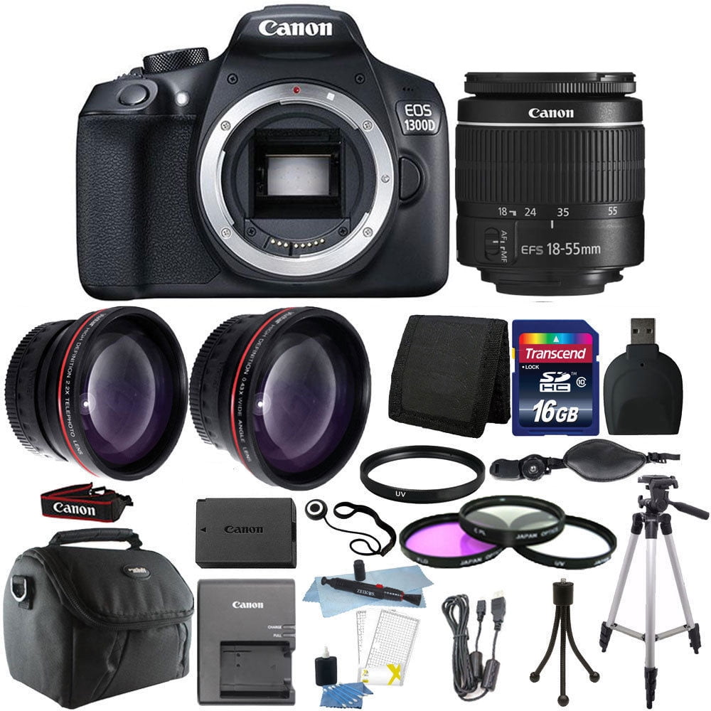 Ouderling Manga filosofie Canon EOS 1300D/T6 18MP DSLR Camera + 18-55mm Lens + 16GB Accessory Kit -  Walmart.com