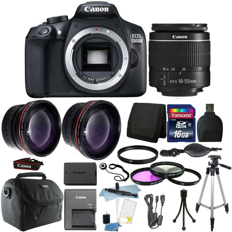Let digtere fly Canon EOS 1300D/T6 18MP DSLR Camera + 18-55mm Lens + 16GB Accessory Kit -  Walmart.com