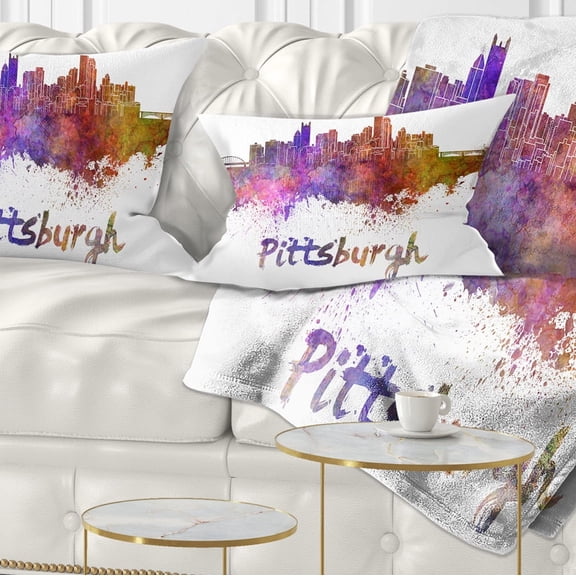 Designart Pittsburgh Skyline - Cityscape Throw Pillow - 12x20