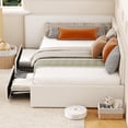 thumbnail image 2 of Twin Daybed with 2 Storage Drawers, Corner Bed Frame with Extended Headboard and Bed Rails, Velvet Upholstered Sofa Bed with Guardrail for Bedroom, Guest Room, Adjustable Installation, Beige, 2 of 8