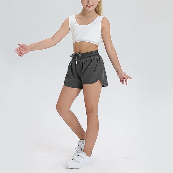 Juslio Girls Shorts Fake Two-Piece Zipper Casual Elastic Waist with Pockets Breathable Solid Shorts Sizes 110