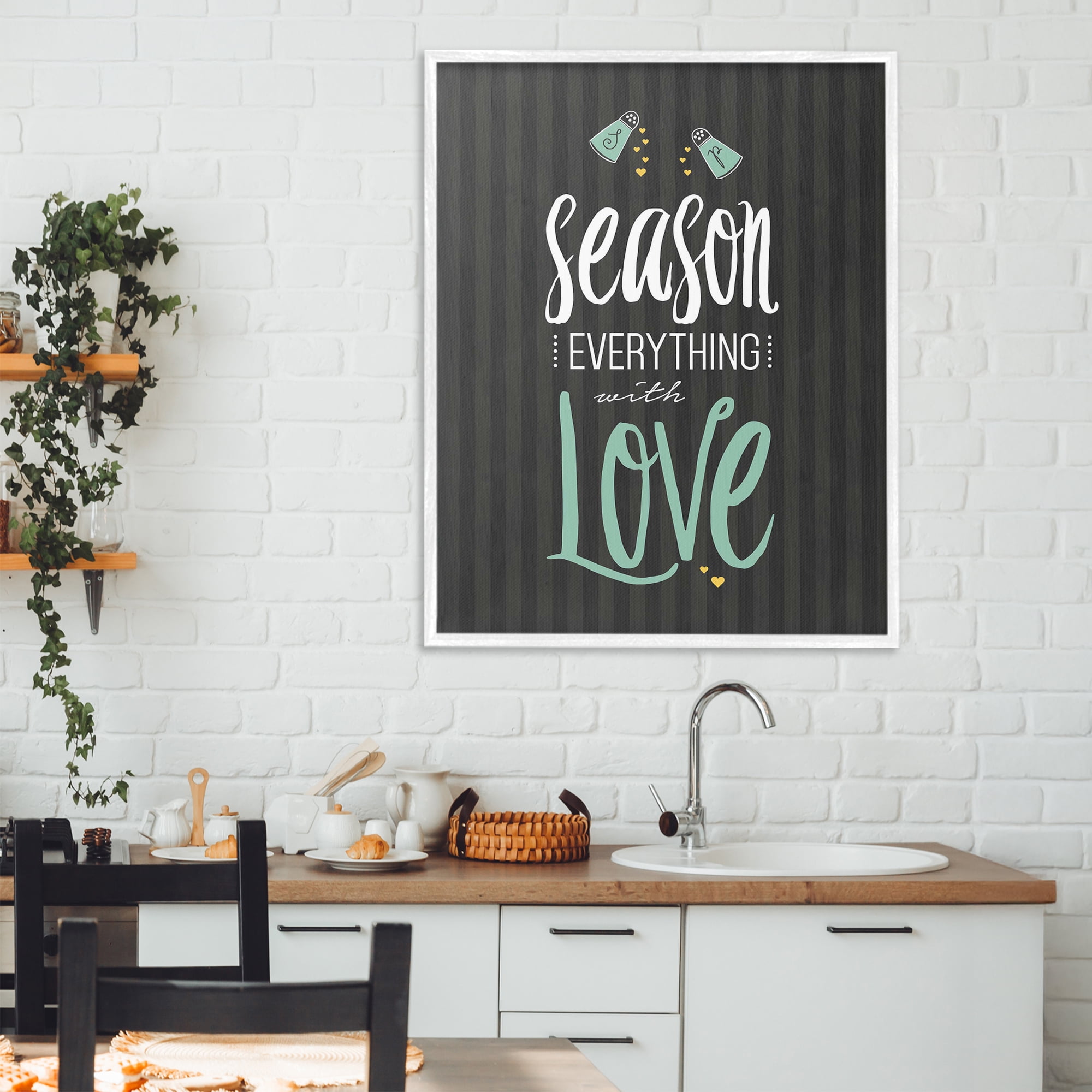 Season With Love Black & Green White Framed Giclee Art, design by Lettered and Lined