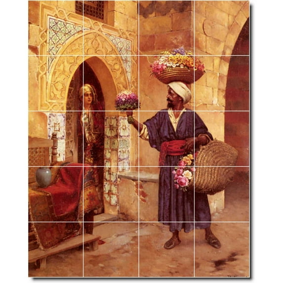 Ceramic Tile Mural-Rudolf Ernst Historical Wall Tile Mural 5. 32" w x 40" h using (20) 8 x 8 ceramic tiles