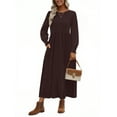 thumbnail image 6 of UVN Fall Long Dress for Women Crewneck Casual Long Sleeve Pleated Dresses with Pockets, 6 of 9