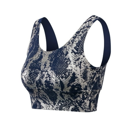 

Women Sports Bra Snake Skin Print Removable Padded Elastic Longline Camisole Yoga Running Gym Tank Tops