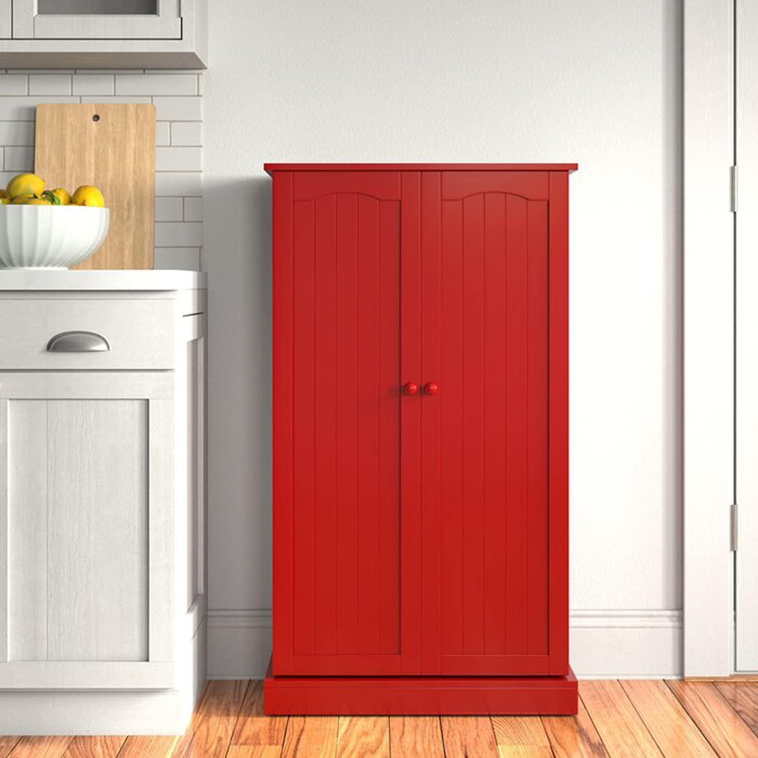 HOMEFORT 41" Kitchen Pantry, Farmhouse Pantry Cabinet, Storage Cabinet with Doors and Adjustable Shelves (Red) - image 2 of 5