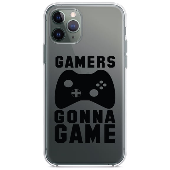 DistinctInk Clear Shockproof Hybrid Case for iPhone 12 / 12 PRO (6.1" Screen) - TPU Bumper Acrylic Back Tempered Glass Screen Protector - Gamers Gonna Game - Video Games