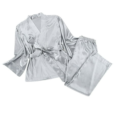

JeashCHAT Sexy Lingerie for Women s Occidental Color Cardigan Tie Up Pajamas Pajamas Solid Color Home Suit Loose Pajamas Set