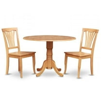East West Furniture  3PC Kitchen Round Table with 2 Drop Leaves and 2 Chairs with Wood Seat